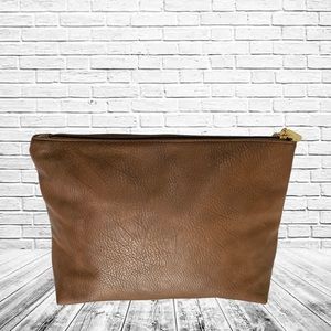Brown Faux Vegan Leather Toiletry Organizer Bag